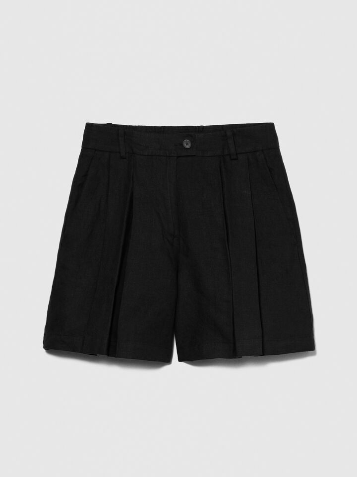 100% linen shorts - women's shorts - Black | Sisley image number 6